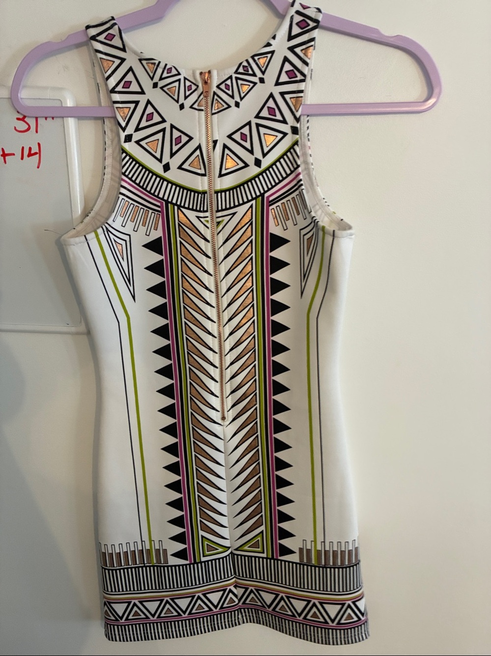 Bold Metallic Techno Tribal Sleeveless Geometric Gold Zipper Shift Dress Sz XS - Picture 6 of 6